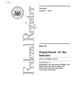 Revised Critical Habitat for Navarretia Fossalis (Spreading Navarretia); Final Rule