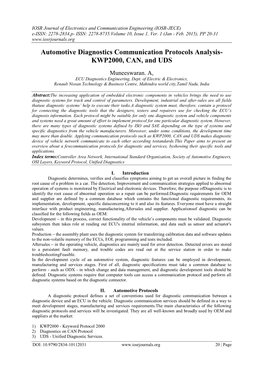 Automotive Diagnostics Communication Protocols Analysis- KWP2000, CAN, and UDS