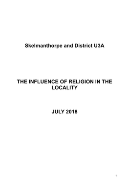 Skelmanthorpe and District U3A the INFLUENCE of RELIGION in THE