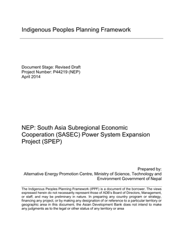 Indigenous Peoples Planning Framework