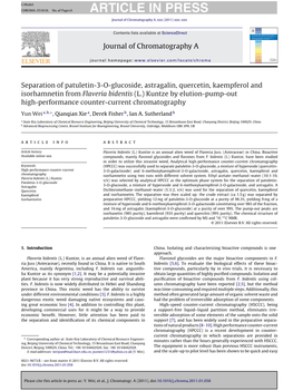 Separation of Patuletin-3-O-Glucoside, Astragalin, Quercetin, Kaempferol and Isorhamnetin from Flaveria Bidentis (L.) Kuntze By