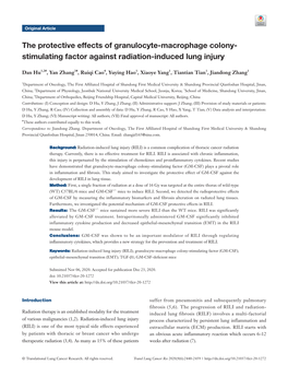 The Protective Effects of Granulocyte-Macrophage Colony- Stimulating Factor Against Radiation-Induced Lung Injury