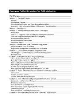 Emergency Public Information Plan Table of Contents