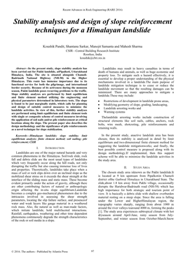 Stability Analysis and Design of Slope Reinforcement Techniques for a Himalayan Landslide