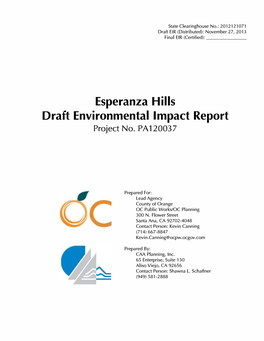 Esperanza Hills Draft Environmental Impact Report Project No