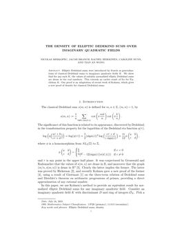 The Density of Elliptic Dedekind Sums Over Imaginary Quadratic Fields