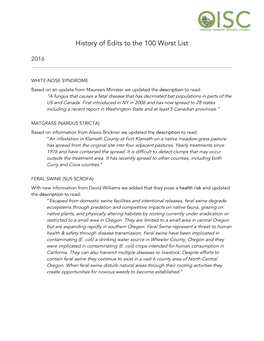 History of Edits to the 100 Worst List