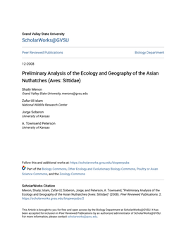 Preliminary Analysis of the Ecology and Geography of the Asian Nuthatches (Aves: Sittidae)