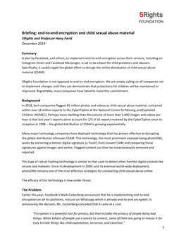 Briefing: End-To-End Encryption and Child Sexual Abuse Material 5Rights and Professor Hany Farid December 2019