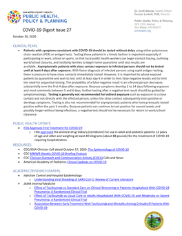 COVID-19 Digest Issue 27 October 30, 2020