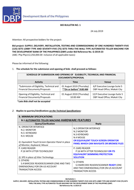 B. MINIMUM SPECIFICATIONS B.1 AUTOMATED TELLER MACHINE-HARDWARE FEATURES Query/Clarification Reply N