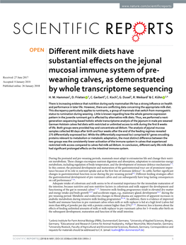 Different Milk Diets Have Substantial Effects on the Jejunal Mucosal Immune System of Pre-Weaning Calves, As Demonstrated By