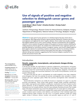 Use of Signals of Positive and Negative Selection to Distinguish Cancer