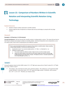 Lesson 13: Comparison of Numbers Written in Scientific Notation and Interpreting Scientific Notation Using Technology