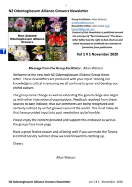 Vol 1 # 1 November 2020 NZ Odontoglossum Alliance Growers