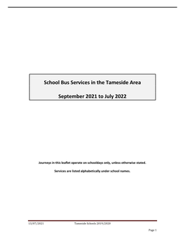 School Bus Services in the Tameside Area September 2021 to July 2022