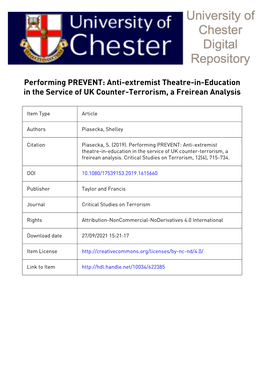Anti-Extremist Theatre-In-Education in the Service of UK Counter-Terrorism, a Freirean Analysis
