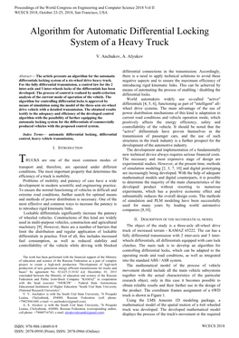 Algorithm for Automatic Differential Locking System of a Heavy Truck