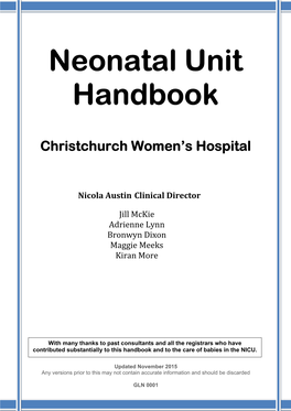 Neonatal Handbook for Full Details)