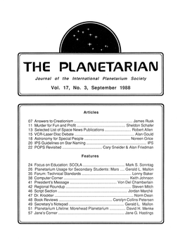 THE PLAN ETAR IAN Journal of the International Planetarium Society
