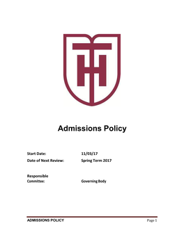 Admissions Policy