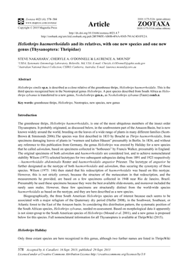 Heliothrips Haemorrhoidalis and Its Relatives, with One New Species and One New Genus (Thysanoptera: Thripidae)