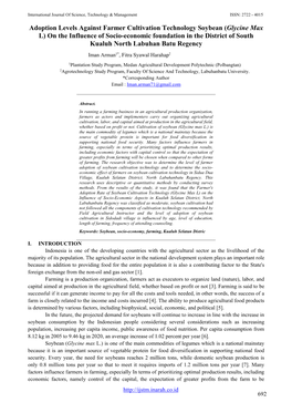 Adoption Levels Against Farmer Cultivation Technology Soybean