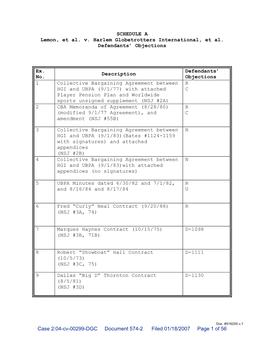SCHEDULE a Lemon, Et Al. V. Harlem Globetrotters International, Et Al