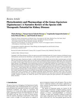 Review Article Phytochemistry and Pharmacology of the Genus Equisetum (Equisetaceae): a Narrative Review of the Species with Therapeutic Potential for Kidney Diseases