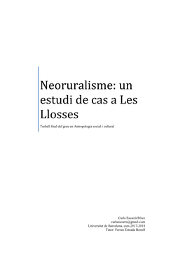 Neoruralisme: Un Estudi De Cas a Les Llosses