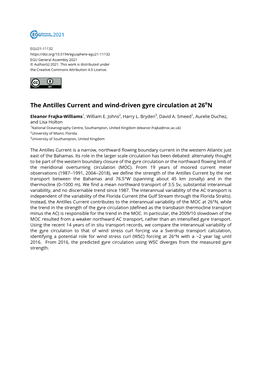 The Antilles Current and Wind-Driven Gyre Circulation at 26On