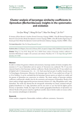 Cluster Analysis of Karyotype Similarity Coefficients in Epimedium (Berberidaceae): Insights in the Systematics and Evolution