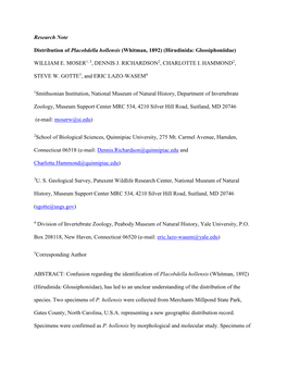 Research Note Distribution of Placobdella Hollensis