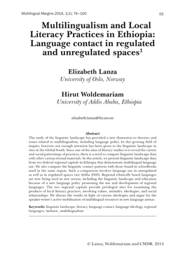 Multilingualism and Local Literacy Practices in Ethiopia: Language Contact in Regulated and Unregulated Spaces1