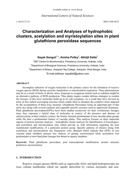 Characterization and Analyses of Hydrophobic Clusters, Acetylation and Myristoylation Sites in Plant Glutathione Peroxidase Sequences