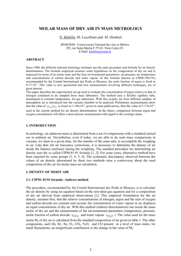 Molar Mass of Dry Air in Mass Metrology