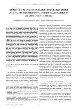 Effect of Flood Disaster and Long Term Changes During 2011 to 2018 on Community Structure of Zooplankton in the Inner Gulf of Thailand