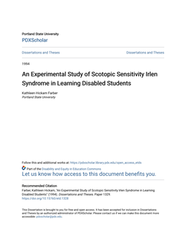 An Experimental Study of Scotopic Sensitivity Irlen Syndrome in Learning Disabled Students