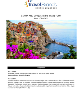 Genoa and Cinque Terre Train Tour 8 Days / 7 Nights