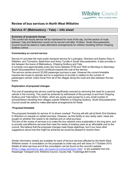 Malmesbury - Yate) – Info Sheet