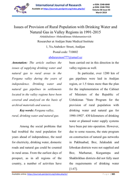 Issues of Provision of Rural Population with Drinking Water and Natural Gas in Valley Regions in 1991-2015