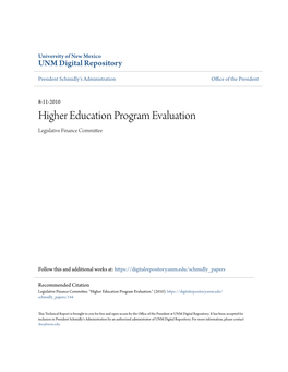 Higher Education Program Evaluation Legislative Finance Committee