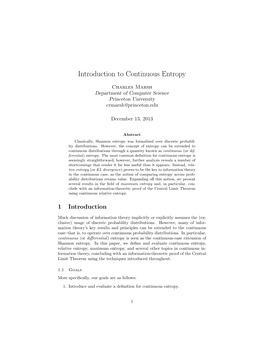 Introduction to Continuous Entropy