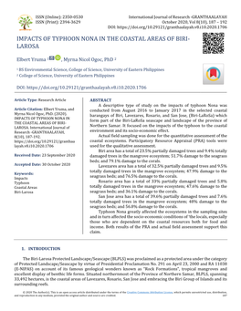 Impacts of Typhoon Nona in the Coastal Areas of Biri- Larosa