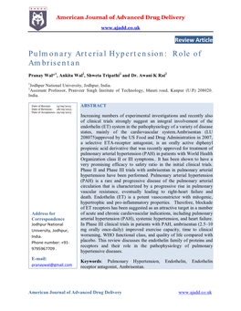 Pulmonary Arterial Hypertension: Role of Ambrisentan