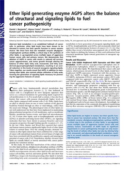 Ether Lipid Generating Enzyme AGPS Alters the Balance of Structural and Signaling Lipids to Fuel Cancer Pathogenicity