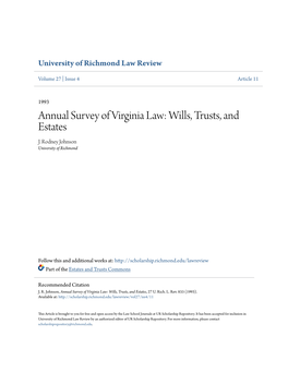 Annual Survey of Virginia Law: Wills, Trusts, and Estates J