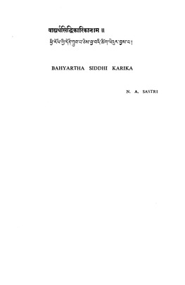 BAHYARTHA SIDDHI KARIKA Introductory Genesis of the Treatise