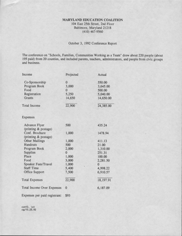 MARYLAND EDUCATION COALITION 104 East 25Th Street, 2Nd Floor Baltimore, Maryland 21218 (410) 467-9560