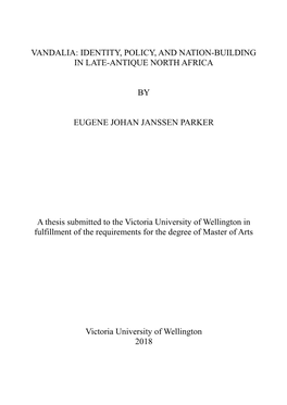 Vandalia: Identity, Policy, and Nation-Building in Late-Antique North Africa